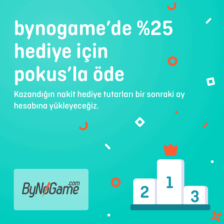 >ByNoGame.com harcamalarında %25 nakit hediye kazan!